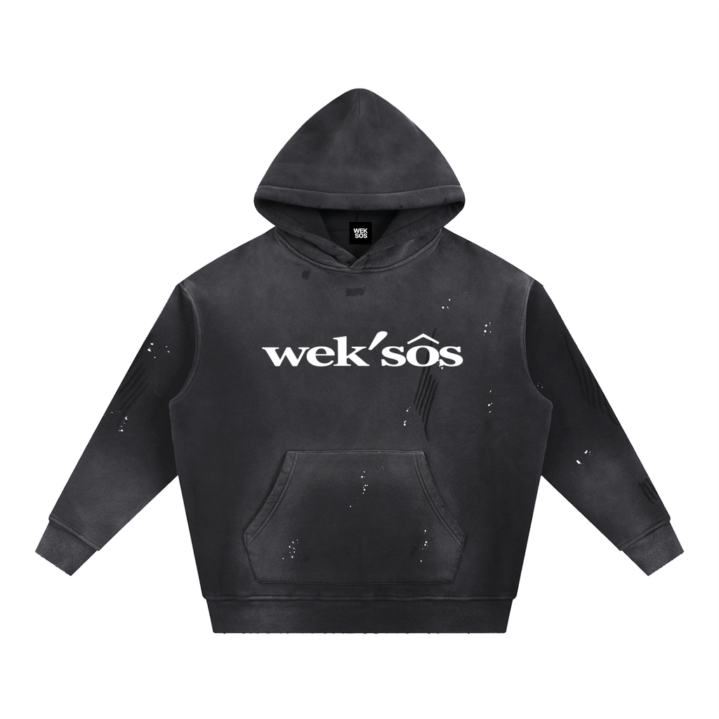 Vintage Washed Frayed Fleece Hoodie