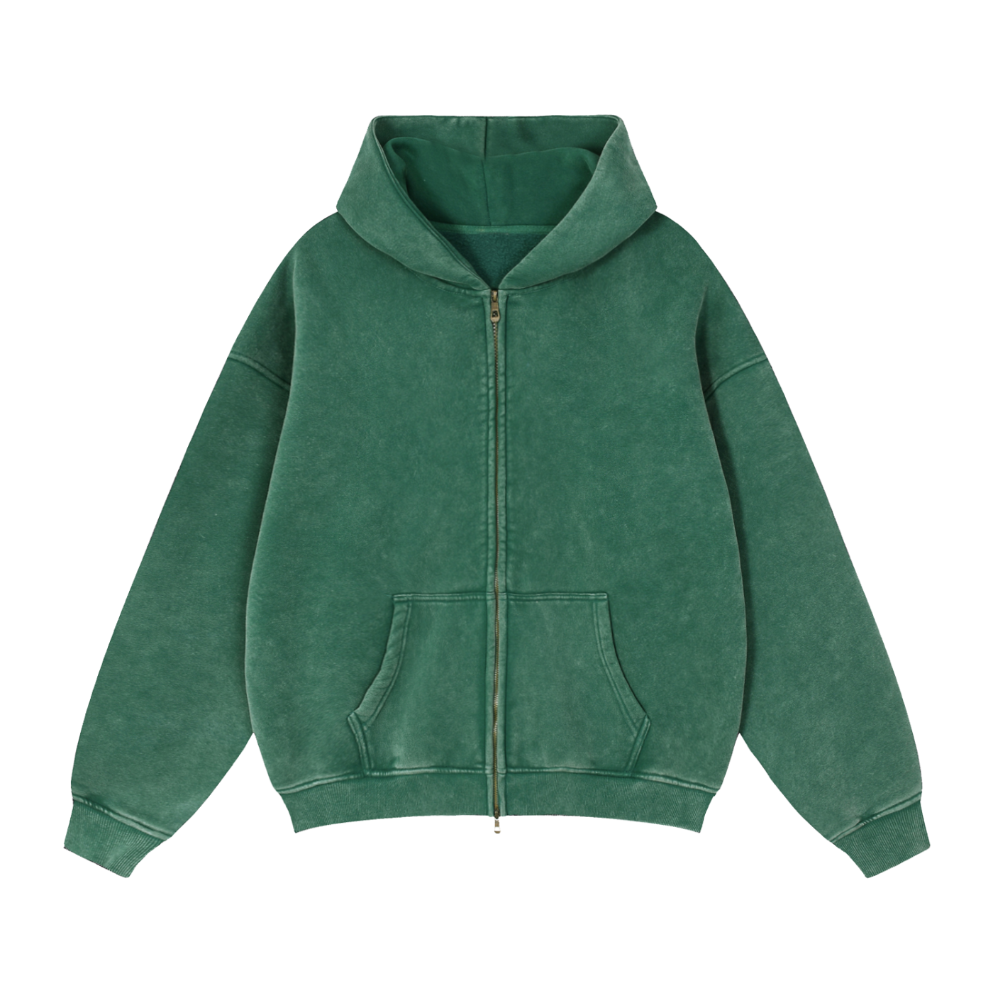 Loose Vintage Zip-Through Boxy Fleece Hoodie