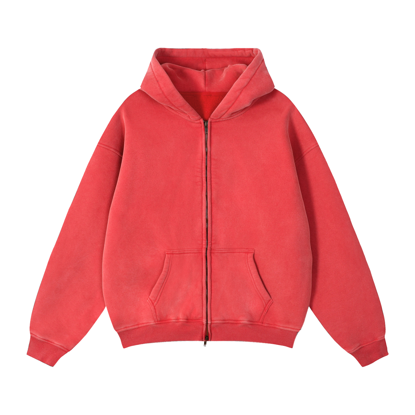 Loose Vintage Zip-Through Boxy Fleece Hoodie