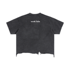 Vintage Wash Distressed Hem Cotton Tee in Faded Black Unisex