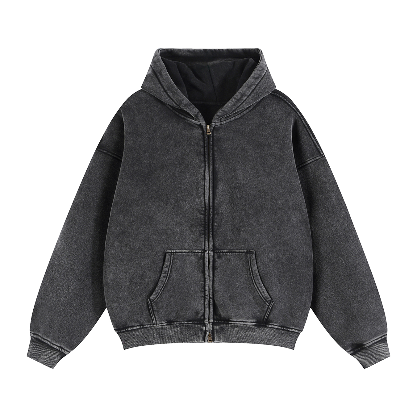 Loose Vintage Zip-Through Boxy Fleece Hoodie