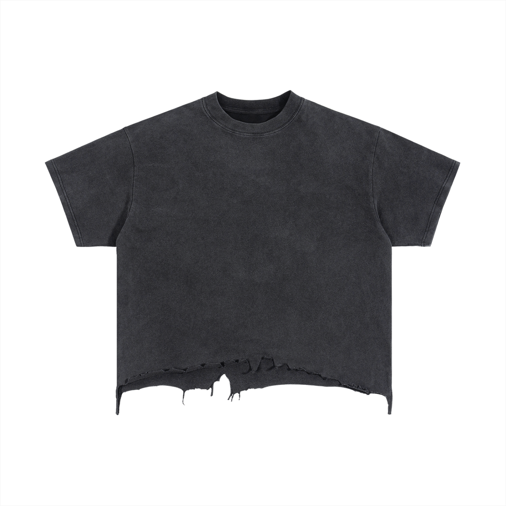 Vintage Wash Distressed Hem Cotton Tee in Faded Black Unisex