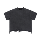 Vintage Wash Distressed Hem Cotton Tee in Faded Black Unisex