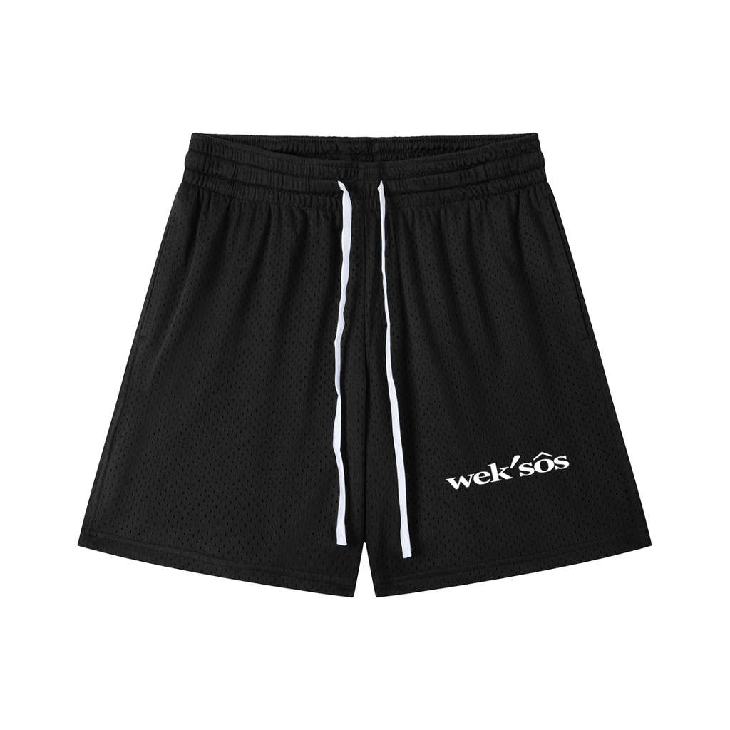 Loose Fit Black Mesh Drawstring Shorts