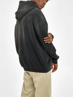 Vintage Washed Frayed Fleece Hoodie in Urban Grey Thicken Loose Hoodie
