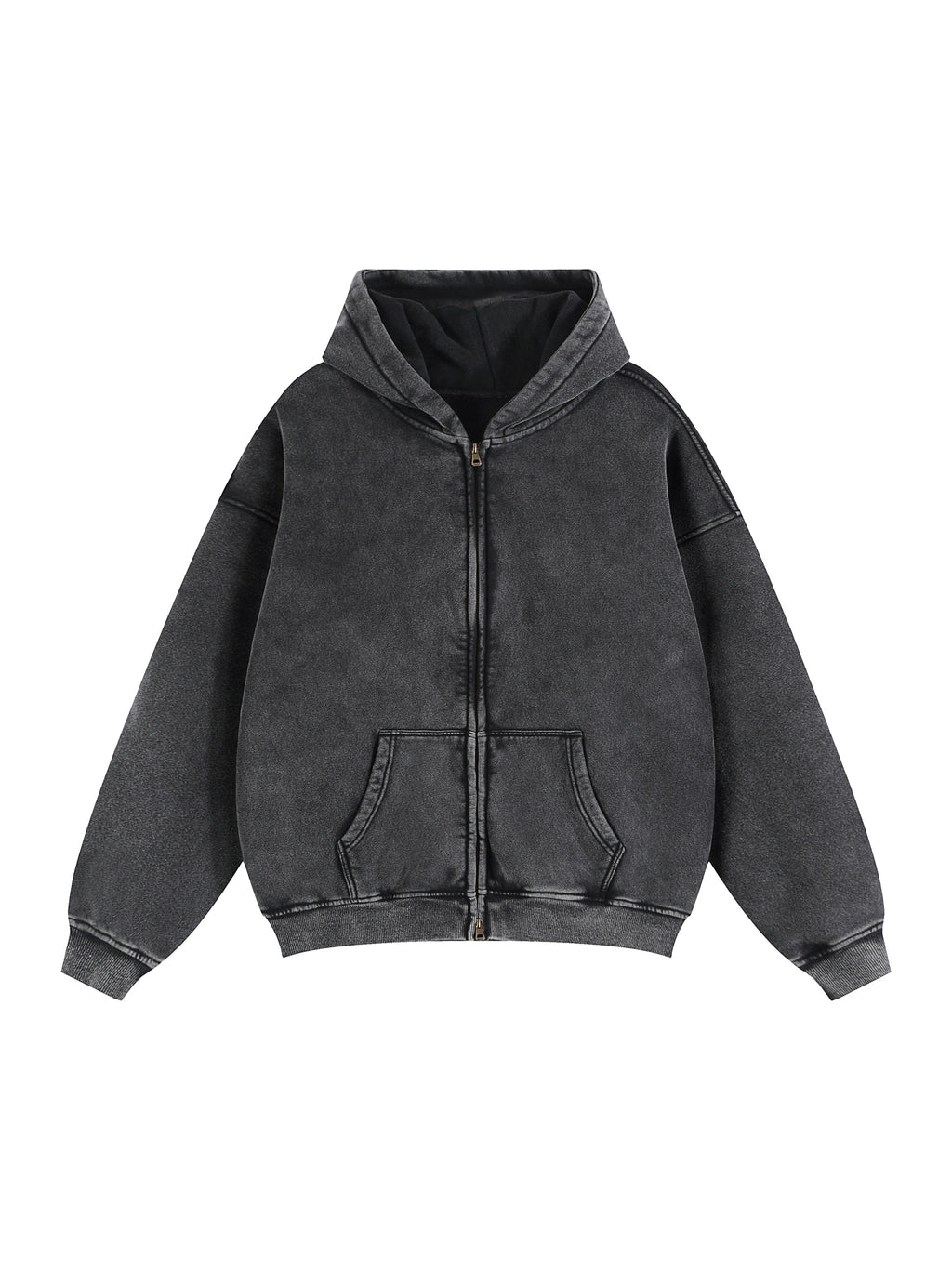 Loose Vintage Zip-Through Boxy Fleece Hoodie