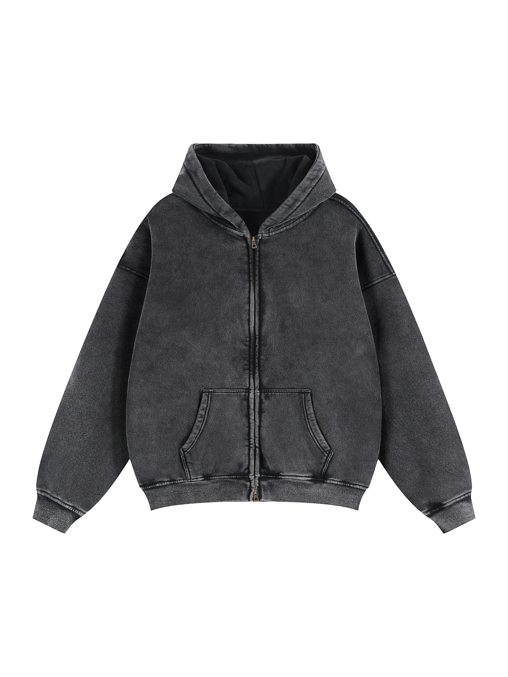 Loose Vintage Zip-Through Boxy Fleece Hoodie