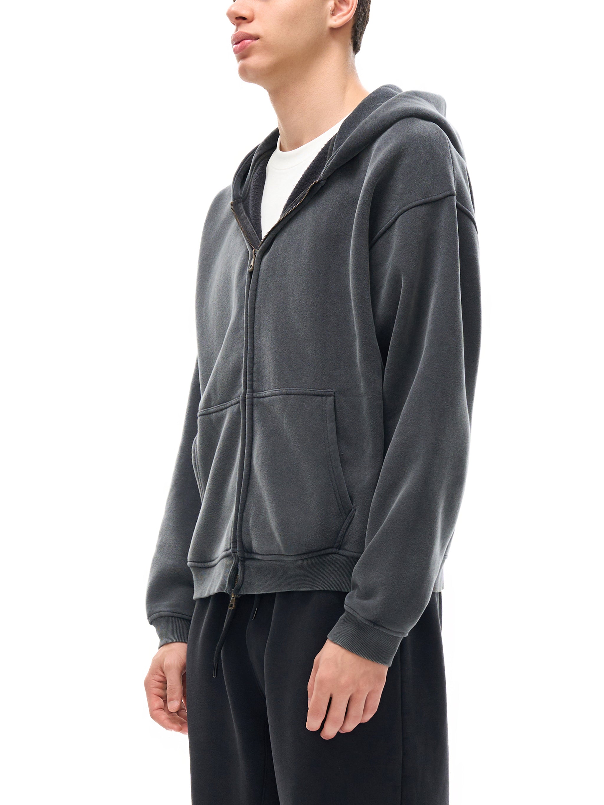 Loose Vintage Zip-Through Boxy Fleece Hoodie